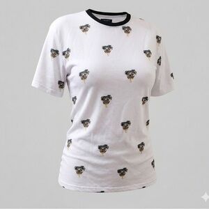NWOT White Dog Print Tee with Black Trim
